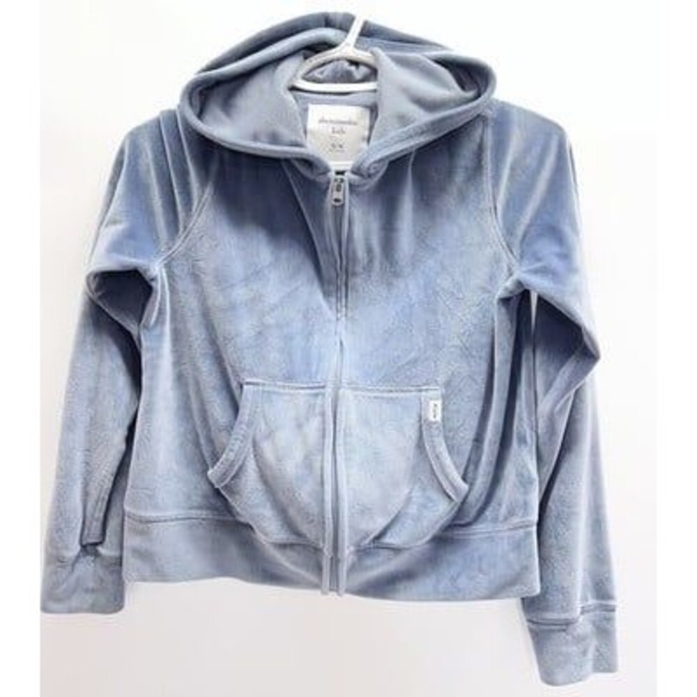 Abercrombie Kids Velour Zip Hoodie Blue Hooded Sweatshirt Youth 13/14